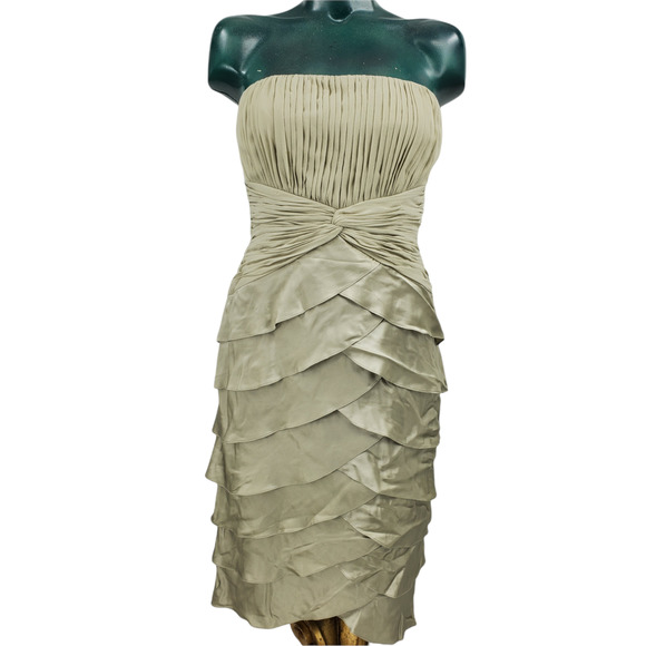 ADRIANNA PAPPEL Satin Champagne Formal Shutter Pleaded Midi Jacket Dress 10 1333 - Picture 3 of 12